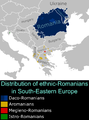 Geographic distribution of ethnic Romanians in the early 21st century