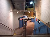 Temporary transfer passageway from southbound Lexington Avenue Line platform. This was closed from June 2012, but later reopened as the Lexington Avenue Line underpass, connecting the Dey Street Passageway with the Fulton Building