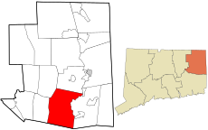 Canterbury's location within Windham County and Connecticut