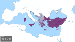 Map of the Eastern Roman Empire after the coronation of Charlemagne as Imperator Romanorum, 800