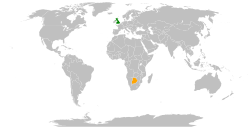 Map indicating locations of United Kingdom and Botswana