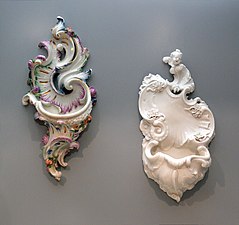 Two Nymphenburg porcelain holy water fonts, model probably by Franz Anton Bustelli (around 1760)