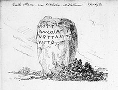 The Cat Stane illustrated in 1860 for the Society of Antiquaries of Scotland.