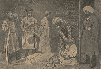 The process of beheading those sentenced to death in Bukhara, 1913