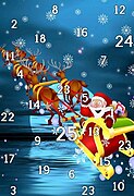 An Advent calendar featuring Santa Claus riding his sleigh