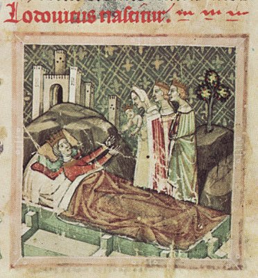 Chronicon Pictum, Hungarian, Hungary, King Louis I of Hungary, birth, Queen Elizabeth, royal, medieval, chronicle, book, illumination, illustration, history