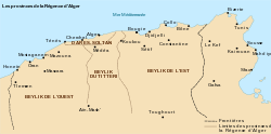 The Beyliks of Algiers. Beylik of the west is on the left side.
