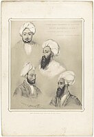 Lithograph titled 'Dost Mahomed Khan and Part of His Family', by Emily Eden in 1841 (in Calcutta), published in 'Portraits of the Princes & People of India' in 1844