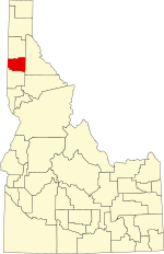 Map of Idaho highlighting Benewah County