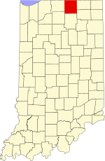 Map of Indiana highlighting Elkhart County