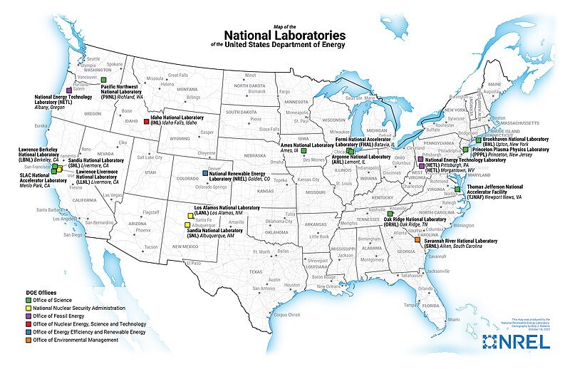 Map of the National Laboratories of the US Department of Energy.