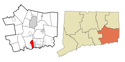 New London's location within New London County and Connecticut