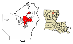Location of Monroe in Ouachita Parish, Louisiana