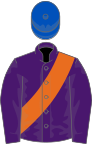 Purple, orange sash, royal blue cap