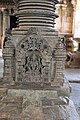 Pillar pedestal relief in the open hall in Kalleshvara temple at Bagali