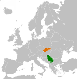 Map indicating locations of Serbia and Slovakia
