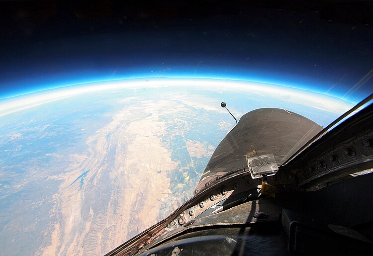 The edge of space. Taken aboard a U-2 spy plane at an altitude of 21,000 meters (70,000 feet). Show another
