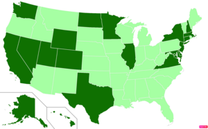 States in the United States by median nonfamily household income according to the U.S. Census Bureau American Community Survey 2013–2017 5-Year Estimates.[249] States with median nonfamily household incomes higher than the United States as a whole are in full green.