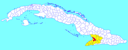 Yara municipality (red) within Granma Province (yellow) and Cuba