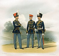 Staff Officers in daily uniform, in Hungarian and Chief Officer in duty uniform (1855–1857)
