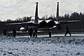 A U.S. Air Force F-15C Eagle aircraft assigned to the 493rd Expeditionary Fighter Squadron taxis to a runway, March 2014, as part of Baltic Air Policing in Šiauliai, Lithuania.