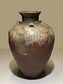Tamba ware jar with three lugs, end of Heian period, 12th century. Important Cultural Property