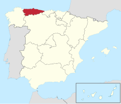 Map of Spain with Asturias highlighted