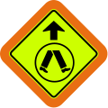 (W6-2) Pedestrian Crossing Ahead (with target board) (used in Queensland)