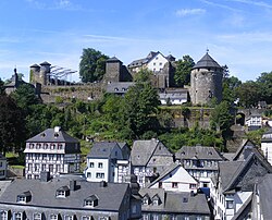 Slate roofs of Monschau town centre and castle