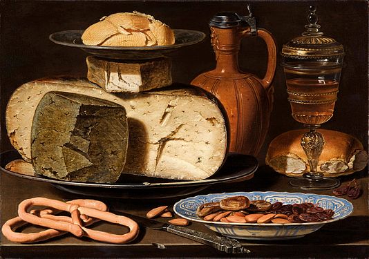 Still Life with Cheeses, Almonds and Pretzels (created by Clara Peeters; nominated by MurielMary)