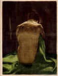 Weiblicher Rückenakt auf grünem Tuch, 1903, Kreide- und Pinsellithographie, Schabnadel, mit Pastellkreide überarbeitet