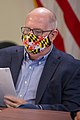 Former Governor Larry Hogan wearing a flag mask during the COVID-19 pandemic