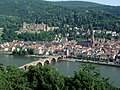 Heidelberger Altstadt mit Schloss, Heiliggeistkirche und Alter Neckarbrücke.