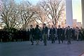 Jacqueline Kennedy, accompanied by her brothers-in-law, Attorney General Robert F. Kennedy and Senator Edward Kennedy, walking from the White House as part of the funeral procession accompanying President Kennedy's casket to Cathedral of St. Matthew the Apostle in Washington D.C. on November 25, 1963.