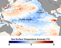 … und wie zuletzt im April 2008, wo zusätzlich eine Anomalie der Pazifischen Dekaden-Oszillation (PDO) westlich der nordamerikanischen Küste zu sehen ist.