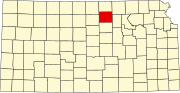 Map of Kansas highlighting Cloud County