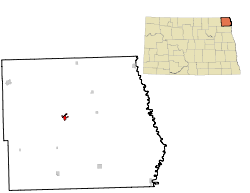 Lage von Cavalier im Pembina County (links) und in North Dakota (rechts)