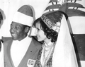 Brazilian football star Pelé wearing a labbadeh during a visit to Lebanon, 1975