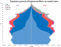 Population pyramid of England and Wales by marital status