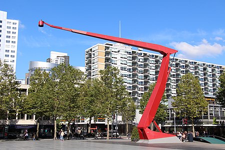 Schouwburgplein in Rotterdam, Netherlands, by Adriaan Geuze (1996). It is an example of the revitalization of a square that was once empty and dominated by concrete.[31] The planned, large greenery of the area is visible.[32]