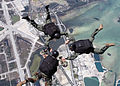 Special Warfare Combatant-craft Crewmen from SBT-22 link up during a free-fall parachute drop. Near Key West, FL.