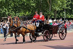 The "Balmoral" landau conveying the Countess of Wessex and others from Trooping the Colour, 2018.