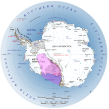 the rose shaded area shows the rift between East and West Antarctica