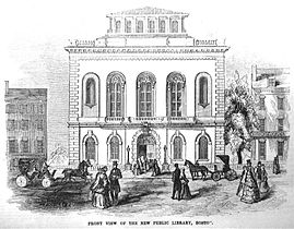 Engraving of exterior, Kirby Building, Boylston St., 1850s