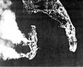 Cavite Navy Yard bombed by Japan on December 10, 1941. Smoke rises from Cavite Navy Yard.
