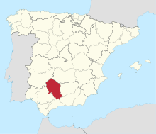 The image shows Cordoba, Spain marked in red on a map of Spain.