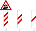 Bild 12: Bahnübergang (Passaggio a livello): Entfernungsbaken vor einem unbeschrankten Übergang (Pannelli distanziometrici ad un passaggio a livello con barriere o semibarriere)