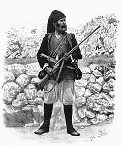 Drawing of bandit Giovanni Corbeddu Salis, holding a rifle