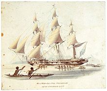 A watercolour of an 18th-century naval ship