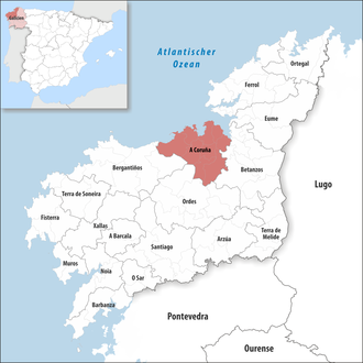 Die Lage der Comarca A Coruña in der Provinz A Coruña